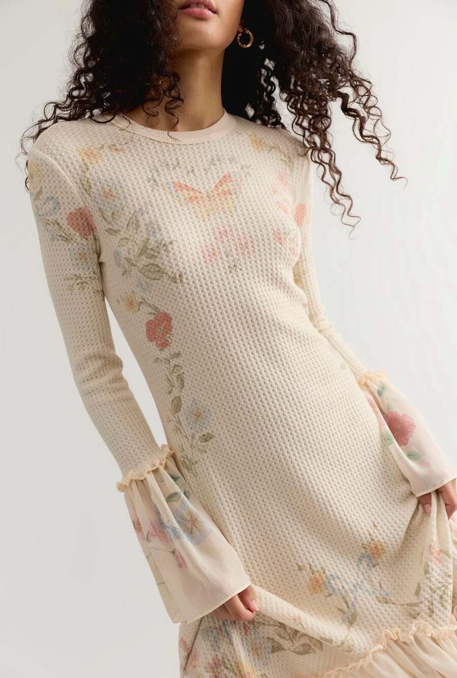 Free People Cleo Thermal Maxi Dress Natural Floral Print Size Small   NWT - Picture 2 of 5